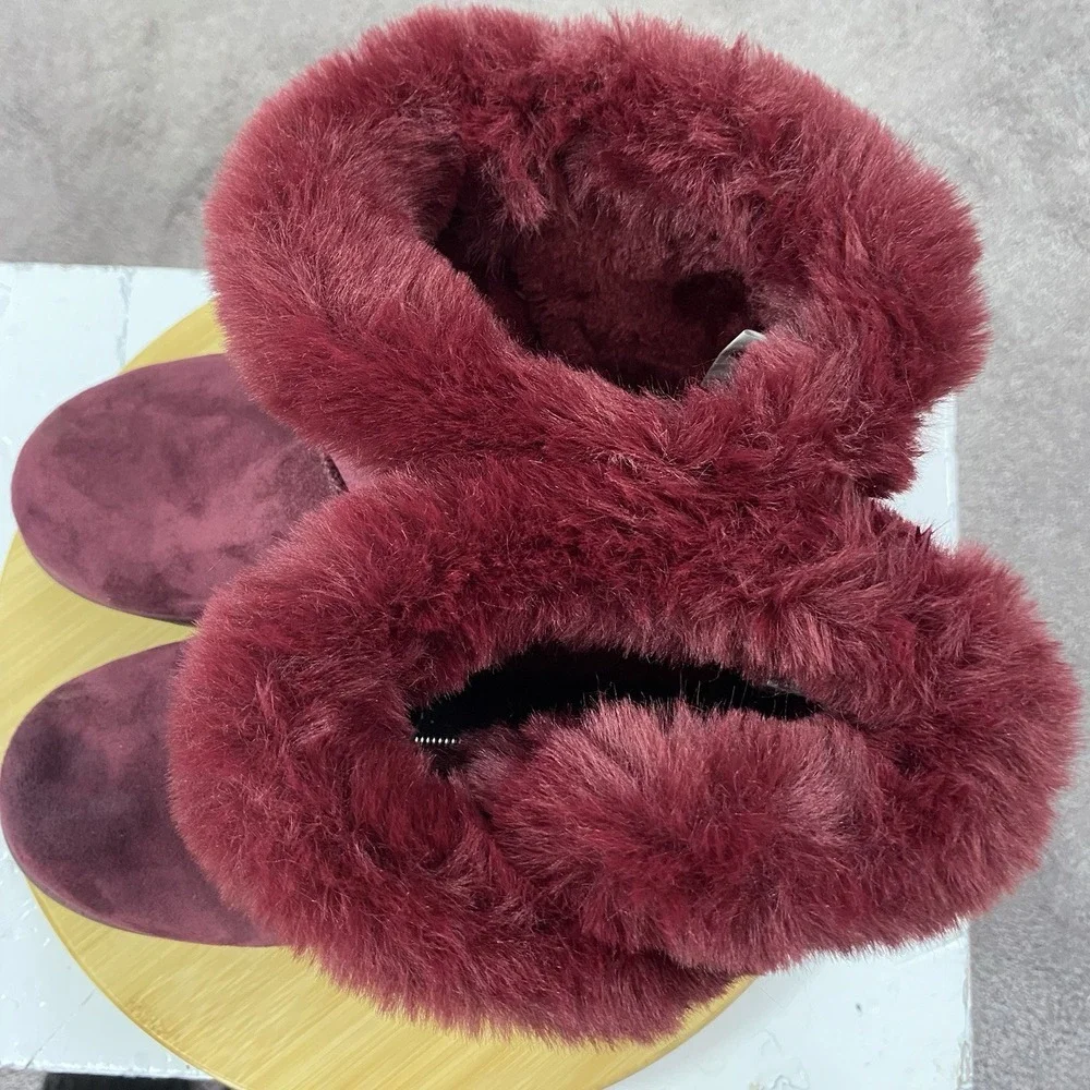 New SO Paulina Women's Size 8‎ Faux Fur Winter Boots - Burgundy Wine